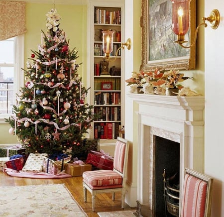 Christmas Living Room - architecture, christmas tree, living room, interior