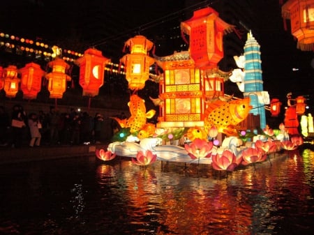 Korean Festive House - festive, water, house, lights