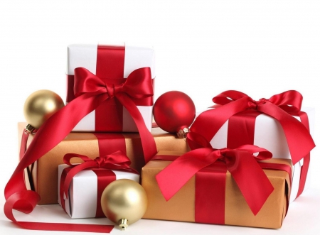 Christmas Gifts - boxes, ribbon, gifts, red