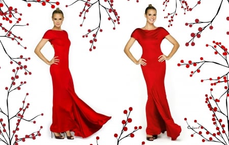 Heidi Klum - woman, girl, model, christmas, white, red, heidi klum, by cehenot, dress