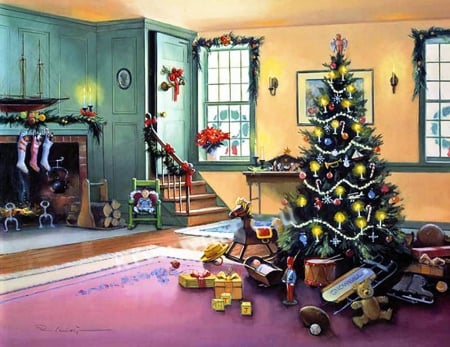 Christmas Home - christmas tree, gifts, decoration, artwork, toys, tree