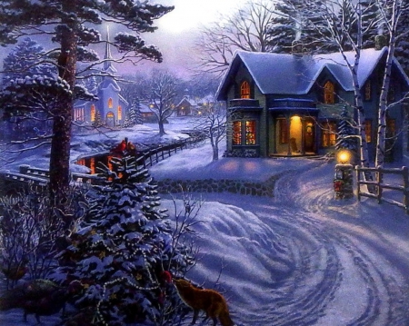 â˜…Peaceful Holidaysâ˜… - xmas and new year, villages, winter, lovely, creative pre-made, christmas, love four seasons, holidays, white trees, rural, winter holidays, snow, churches, beautiful, paintings