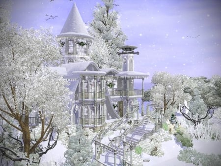 Winter white - snow, white, winter, mansion