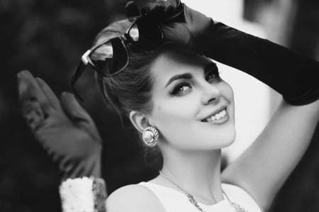 Lady - beauty, black and white, lady, smiling