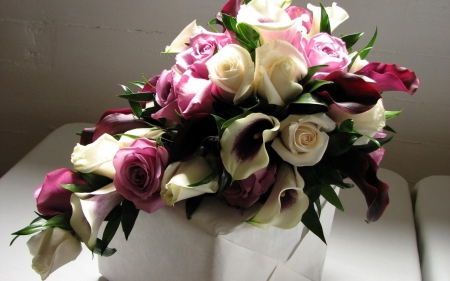 Delicate flowers - white, purple, roses, pink