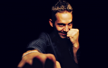 Paul Walker - black, actor, hand, Paul Walker, blue, funny, man