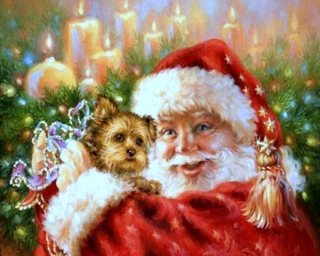 ★Santa's Puppy★ - pretty, creative pre-made, greetings, dog, holidays, santa claus, puppy, candles, Christmas, winter holidays, paintings, weird things people wear, colors, lovely, xmas and new year, lights, love four seasons