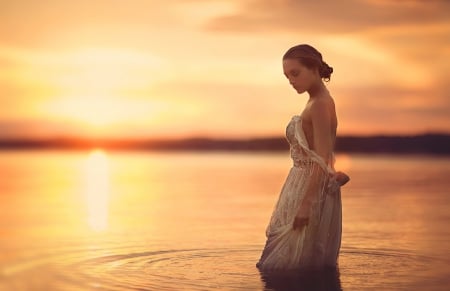 Lady of the Lake - woman, lakes, lake, sun