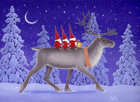 Holiday Season - greetings, xmas and new year, draw and paint, winter, lovely, deer, creative pre-made, christmas, reindeer, love four seasons, holidays, white trees, pretty, santa clauses, snow, colors