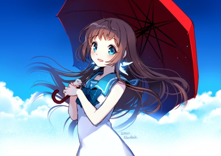 mukaido manaka - pretty, anime, mukaido, girl, manaka, umbrella, red, nagi no asukara, cute