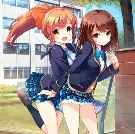 Girlfriend (Karin) - pretty, anime, kawaii, female, long hair, happy, uniform, hd, nice, miniskirt, hug, anime girl, skirt, beautiful, girl, beauty, lovely, brown hair, sweet, cg, school uniform, cute, adorable