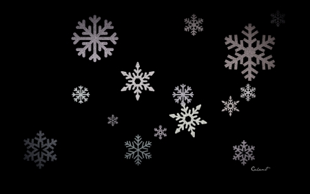 Snowflakes - white, silver, snowflake, winter, by cehenot, black