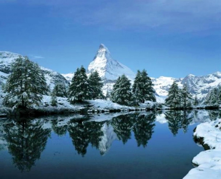 Matterhorn, Switzerland - lake, trees, switzerland, matterhorn