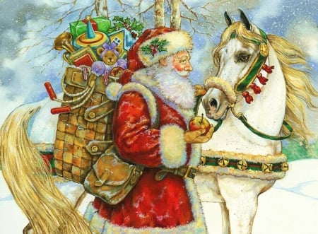 Santa's Horse - xmas, snow, artwork, bag, gifts, christmas