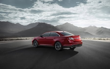 ford taurus sho - red, taurus, ford, road, mountain