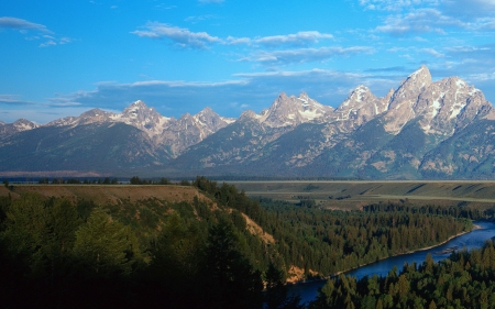 mountainscape - tree, landscape, mountain, river