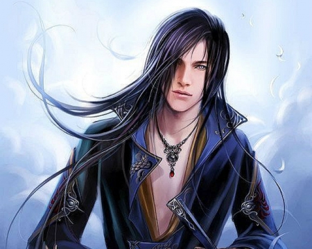 Cute Guy - male, necklace, art, fantasy