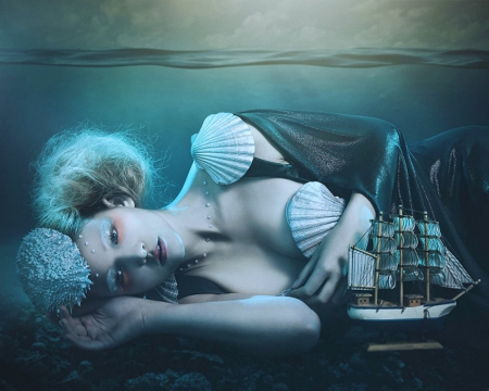 Underwater Beauty - woman, style, boat, underwater