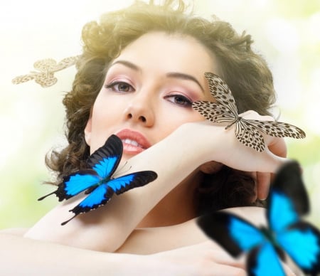 Beauty - face, beauty, model, butterflies