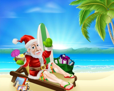 Happy Holidays - santa, beach, sea, christmas