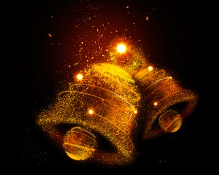 Christmas Bells - particles, gold, bells, Christmas