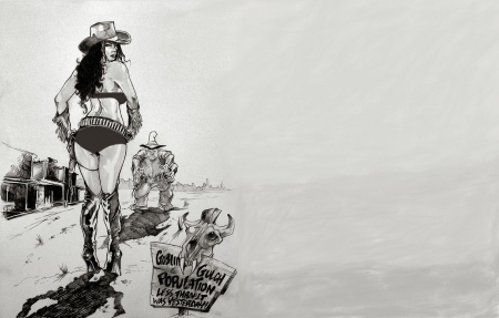 Goblin Gulch - women, sketch, fun, female, men, town, boots, guns, hats, girls, cowgirls, outlaws, drawing, art, westerns