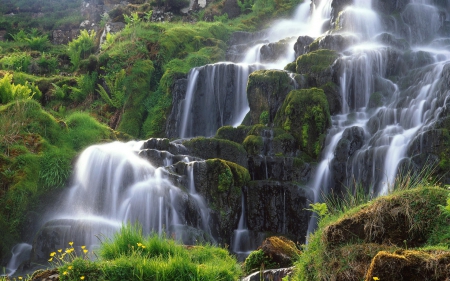 Waterfall - water, mountains, tree, waterfall