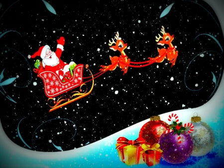 Santa and Sleigh - santa, father christmas, santa and reindeers, santa claus