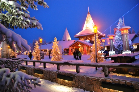 Santa Claus Village, Rovaniemi, Finnland - christmas, trees, winter, snow, firs, building