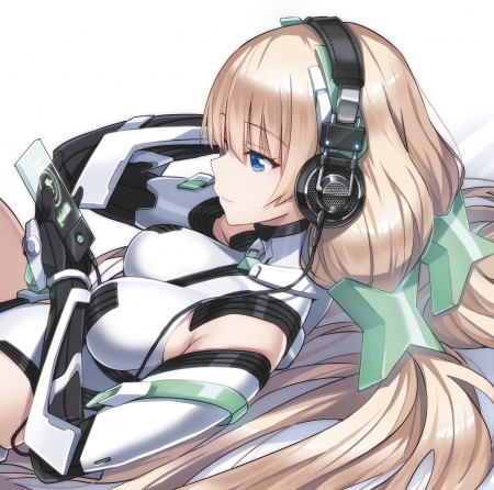 Angela-Balzac - body suit, pretty, headphones, anime, suit, girl, expelled from paradise, angela, balzac, angela-balzac, music