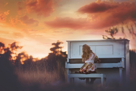 ♥ - piano, girl, photography, sky