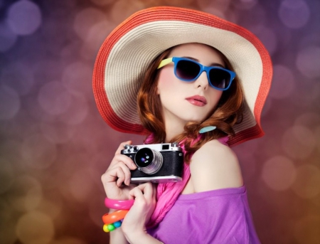 â™¥ - beauty, purple, hat, model