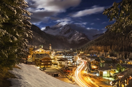 Canazei-Italy - italy, city, mountains, night