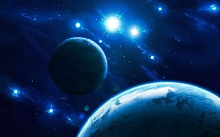 Blue lights in space - fun, stars, planets, cool, space