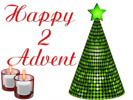 Happy 2 advent - christmas, star, 2, advent, candle, tree