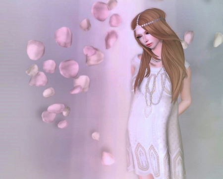 ~Rose Petals~ - girls, models, lady, 3d and cg, lovely, creative pre-made, white, love four seasons, pretty, weird things people wear, petals, beautiful, softness beauty, colors