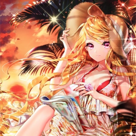 Cinia Pacifica - pretty, anime, elegant, female, book, scene, maiden, dress, blonde, sword girl, blond hair, long hair, gorgeous, blond, hd, nice, hat, anime girl, hot, girl, sundress, blonde hair, lovely, sweet, cg, blouse, lady, sexy