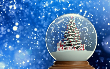 Happy Holidays! - globe, snowflakes, blue, ball, tree, christmas, fantasy, white, glass