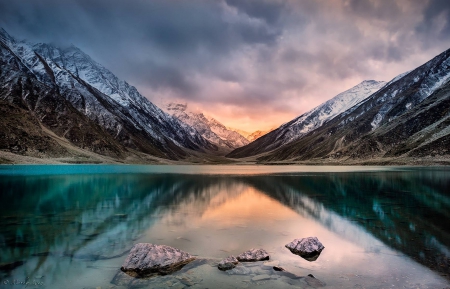 mountain lake - lake, cool, fun, sunset, nature, mountain