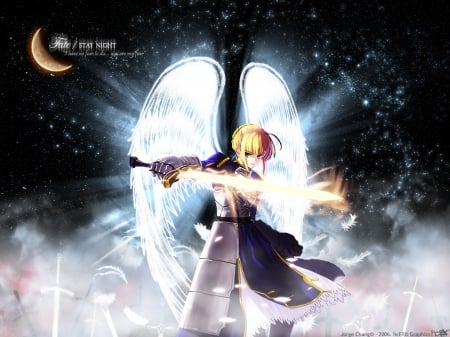 saber wings - glory, glow, saber, fight, blonde, hair