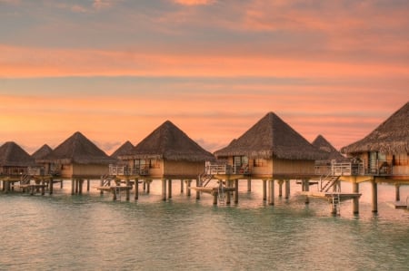 Bora Bora Sunset - ocean, sunset, resort, paradise