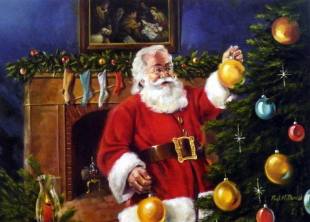 Deck the Halls - santa, xmas, artwork, tree, decoration, christmas