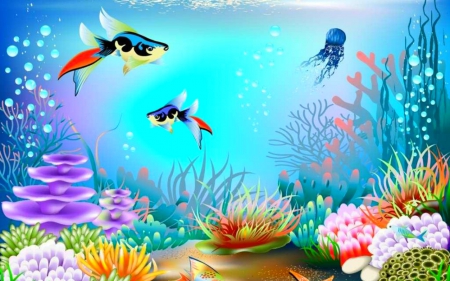 Under the Sea - corals, colorful, fishes, underwater