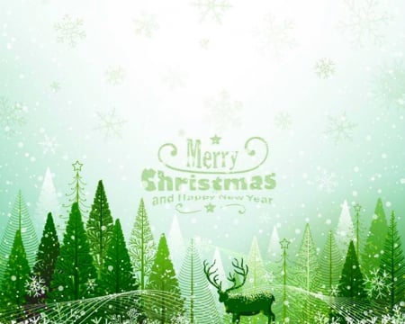 Merry Christmas - deer, green, art, christmas