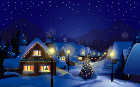 Christmas Eve - village, night, Christmas, eve