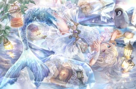 Mermaid - pretty, anime, magic, female, scales, tail, long hair, mermaid, hd, nice, anime girl, beautiful, hot, girl, beauty, lovely, sweet, cg, ice, sexy, fish