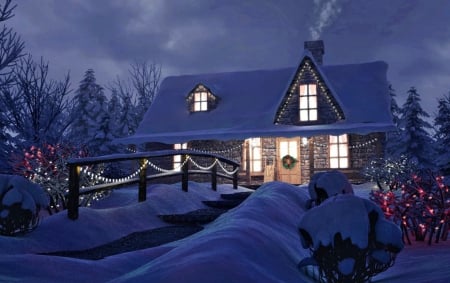 Christmas Evening - picture, winter romantic, wallpaper, color, christmas, new