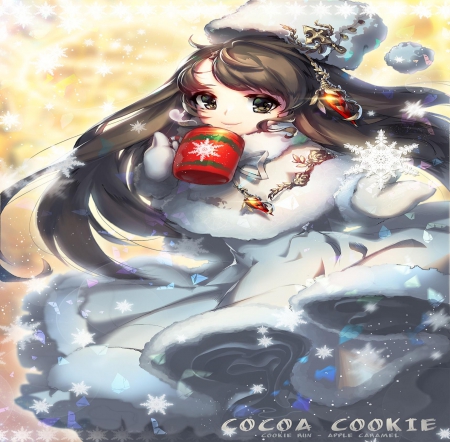 Cookie Run - cocoa, coffee, girl, game, cookie, long hair, cute, christmas