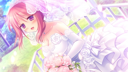 Komatsu Rina - pretty, bride, game, flowes, girl, romance, love, cg, white, cute