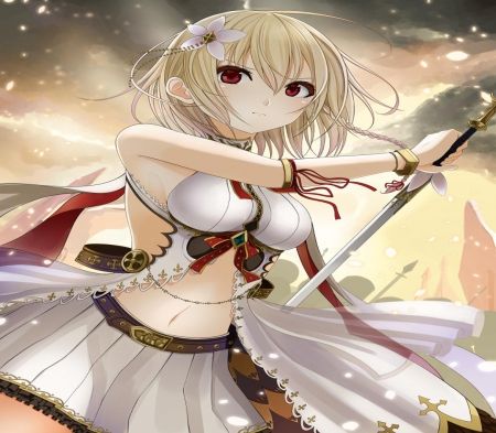 Kishi - pretty, warrior, dress, girl, cute, sword, orginal, knight